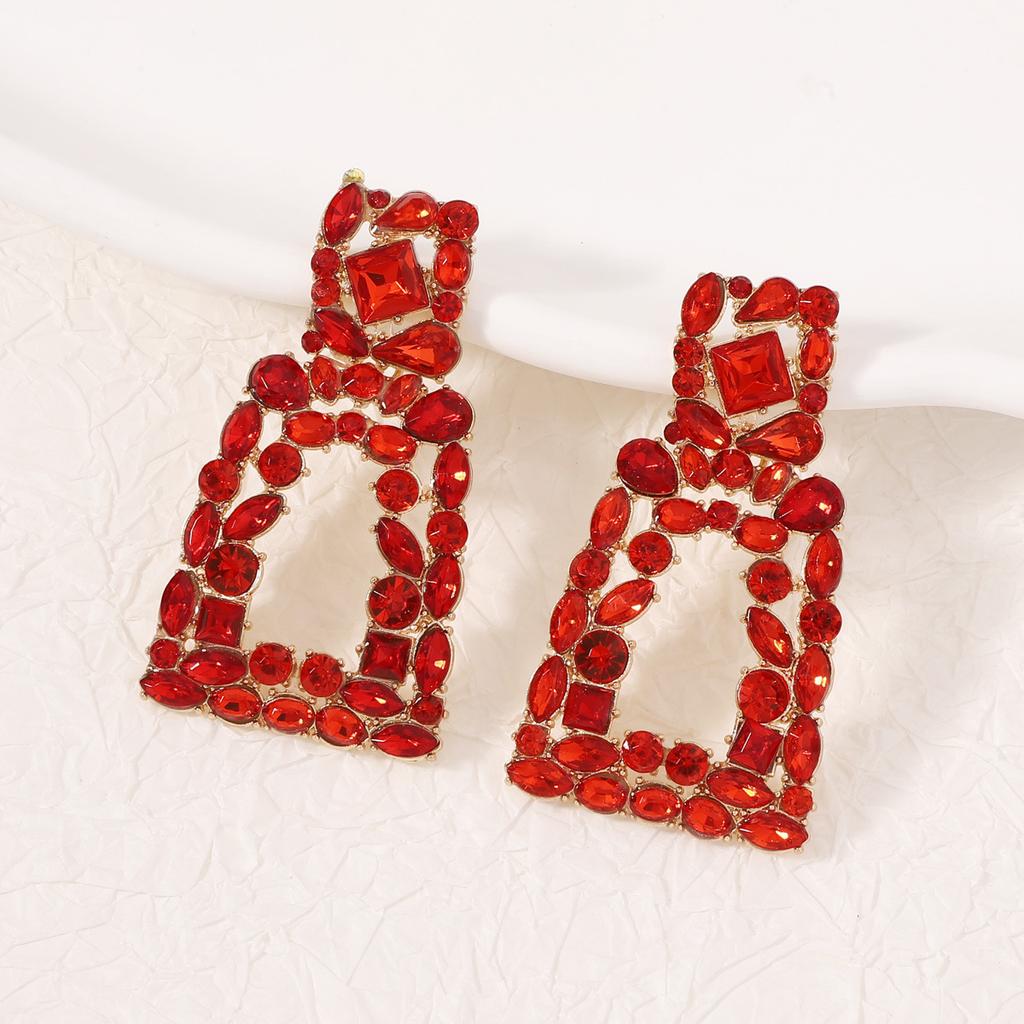 Geometric square diamond-set party niche fashion trend versatile temperament earrings earrings