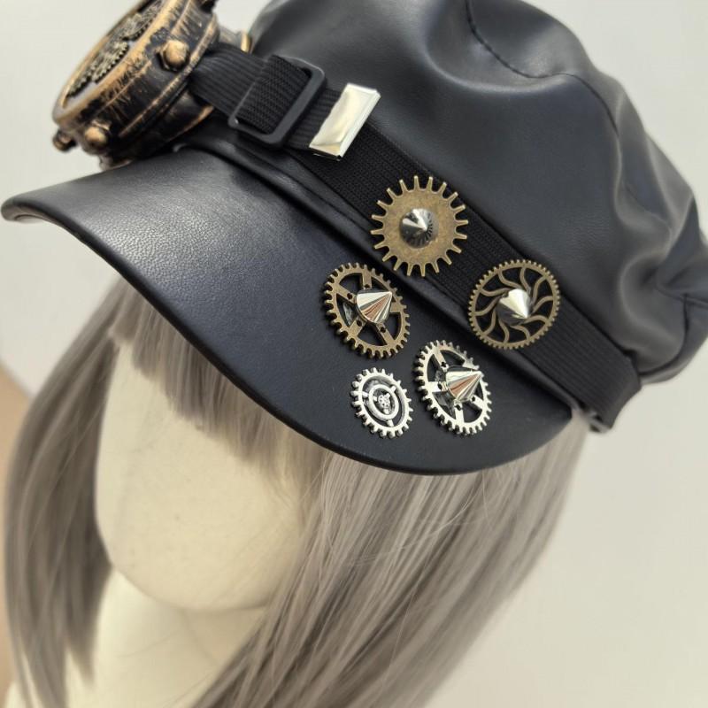 

Hand-made Gear One-eye Goggles Newsboy Hat Punk Dark Goth Rivet Cap 324