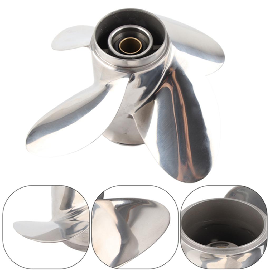 Marine Outboard Propeller 4 Blades 10 Spline Teeth Fit for 25‑30HP 3in Gearcase