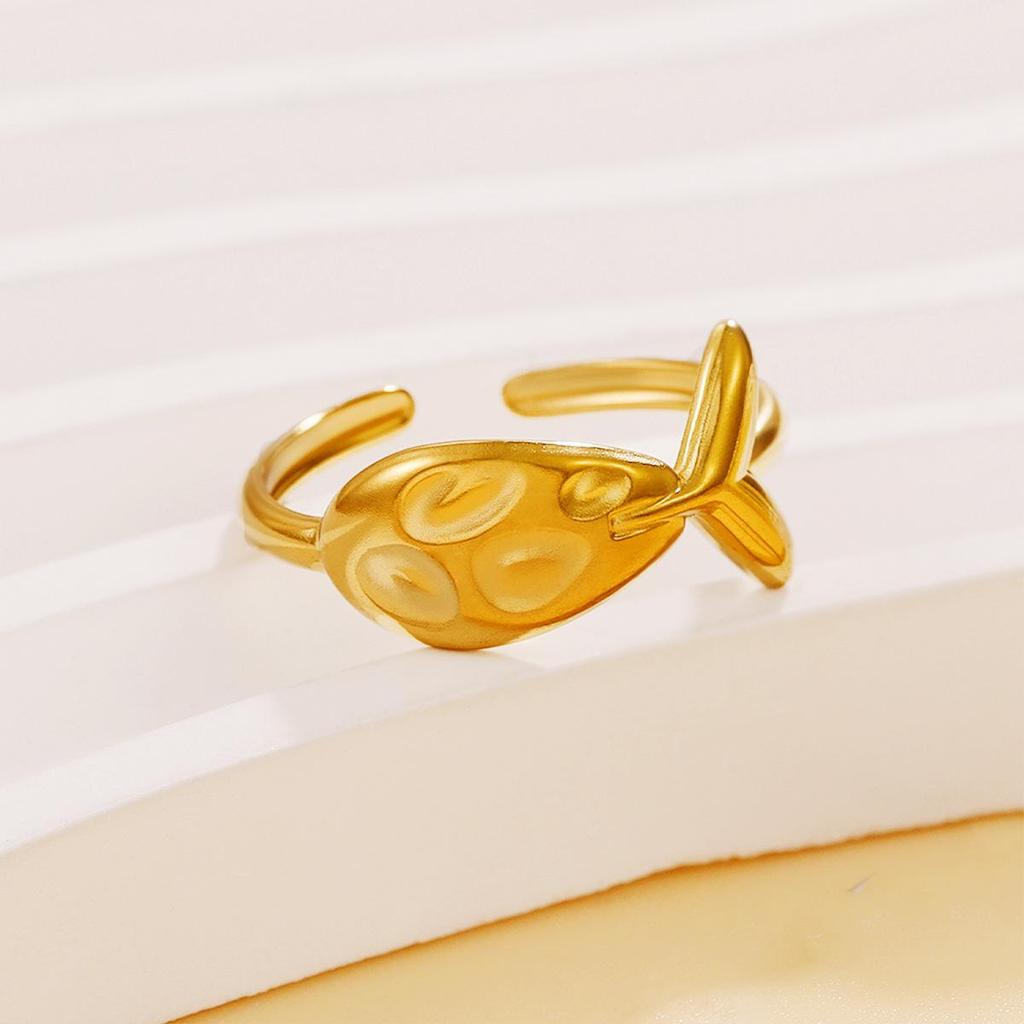 Women's Ocean Resort Style Small Fish Open Ring - Retro Baroque Stainless Steel Jewelry