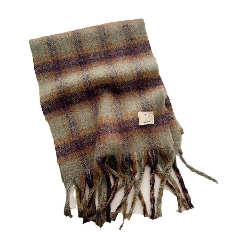 Versatile Korean Style New Tassel Scarf for Women in Autumn and Winter Thickened and Warm Imitation Cashmere New Rainbow Plaid Scarf Trendy