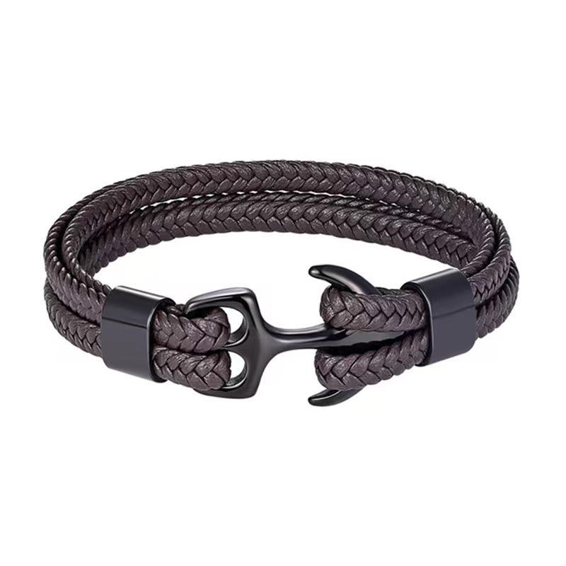 2026 Men's Anchor Bracelet Vintage Woven Leather Rope Multilayer Leather Bracelet