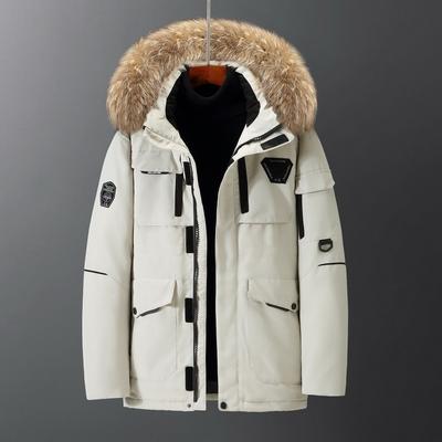 Mens Winter Short To Mid-Length Hooded Down Jacket Warm Outdoor Parka With Detail Black White Red