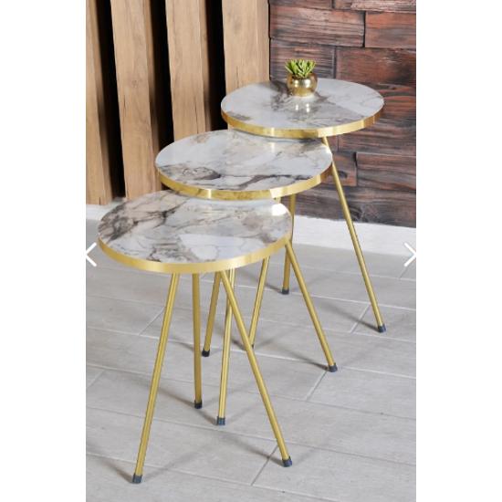 Nesting Table and Center Table Ellipse Gold Metal Leg Gold Efes Set