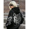 Bluza z kapturem w stylu narodowym z motywem ciemnego smoka i tygrysa! Modny unisex bluza z kapturem w chińskim stylu z nadrukiem smoka
