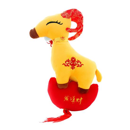 Chinese Cultural Ornament New Year Goat Plush Ornaments, Zodiac of Stuffed Hanging Dolls, Embroidery Decor for Spring Festival, Party Decoration