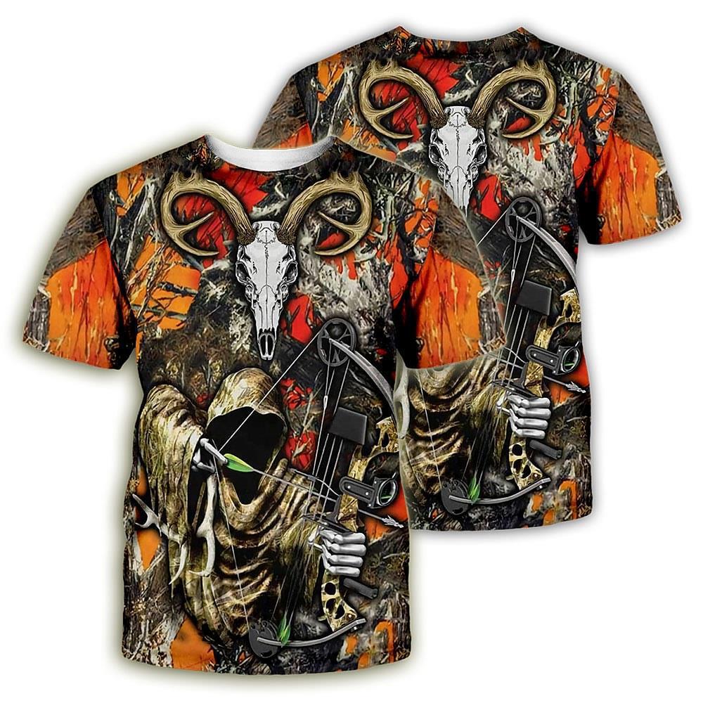 Deer 3D Printed Short Sleeved T-shirt Summer Breathable Polyester Simple Round Neck Top