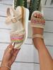 Large size linen sole wedge heel fish mouth word with beach sandals summer ethnic style women's shoes