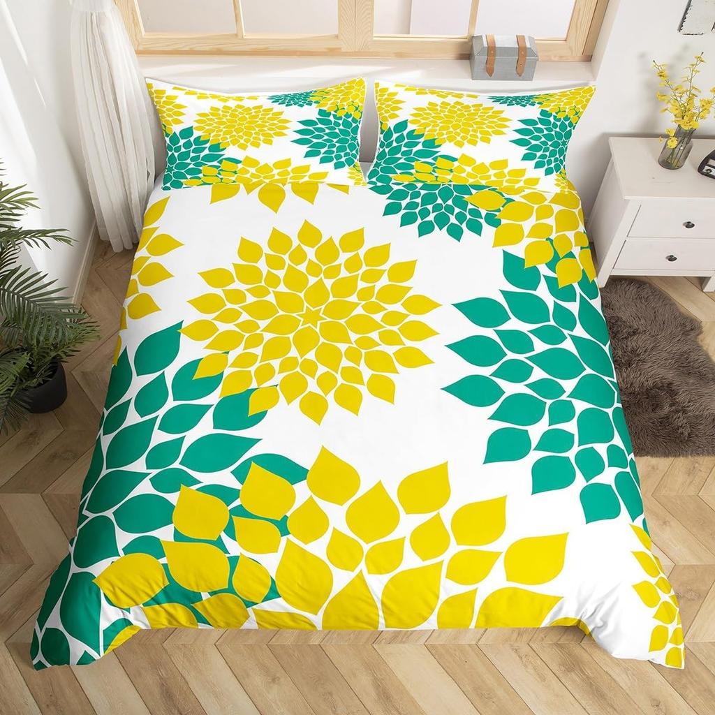 Dahlia Flower Duvet Cover Full Queen Abstract Floral Bedding Set Luxury Boho National Flowers Comforter Cover Farmhouse Decor