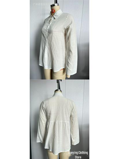 Solid Color Casual Loose Long Sleeve Linen Shirt for Spring and Autumn