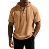 Men's Linen Short Sleeve Hooded Shirt - Casual Loose Fit Button Front Summer Beach Top
