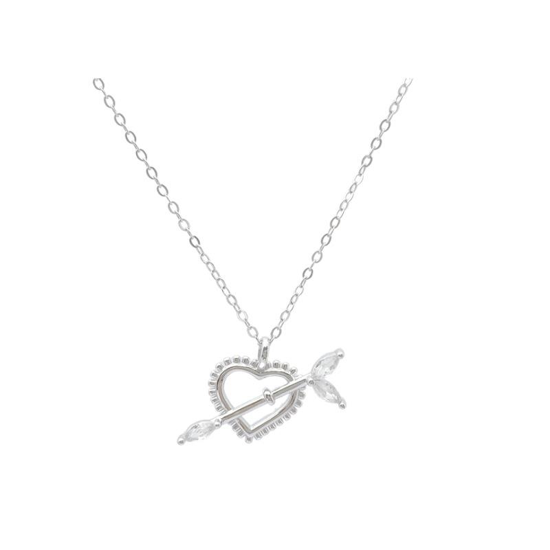S925 Sterling Silver Arrow Through Heart Necklace for Women - Elegant, Minimalist Design, Perfect Valentine's Day Gift
