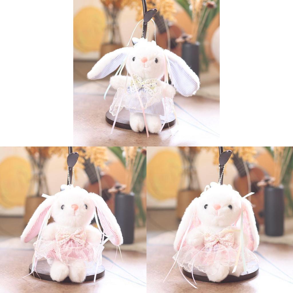 Cute Bunny Plush Doll With Striped Fabric For Bag Pendant And Key Holder