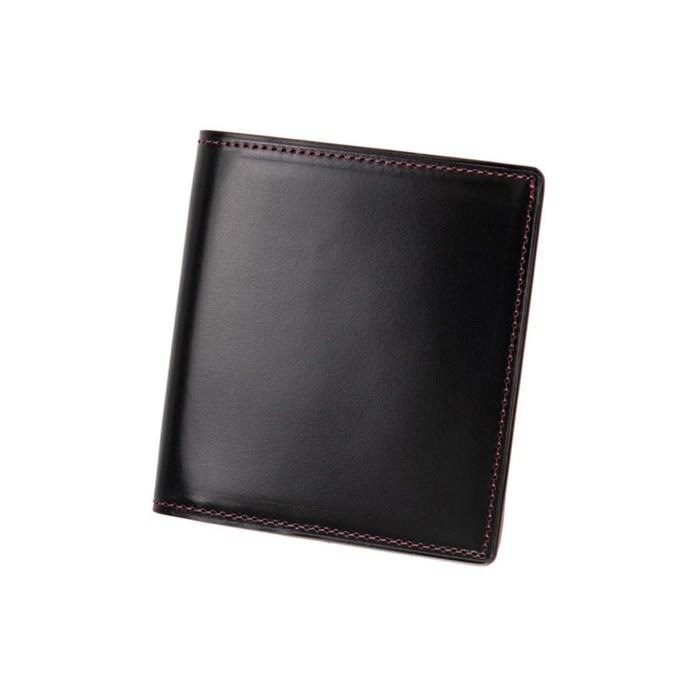 [Kipris] Compact Card Wallet Oil Shell Cordovan & Shirasagi Leather, Black x Red 4037(04)