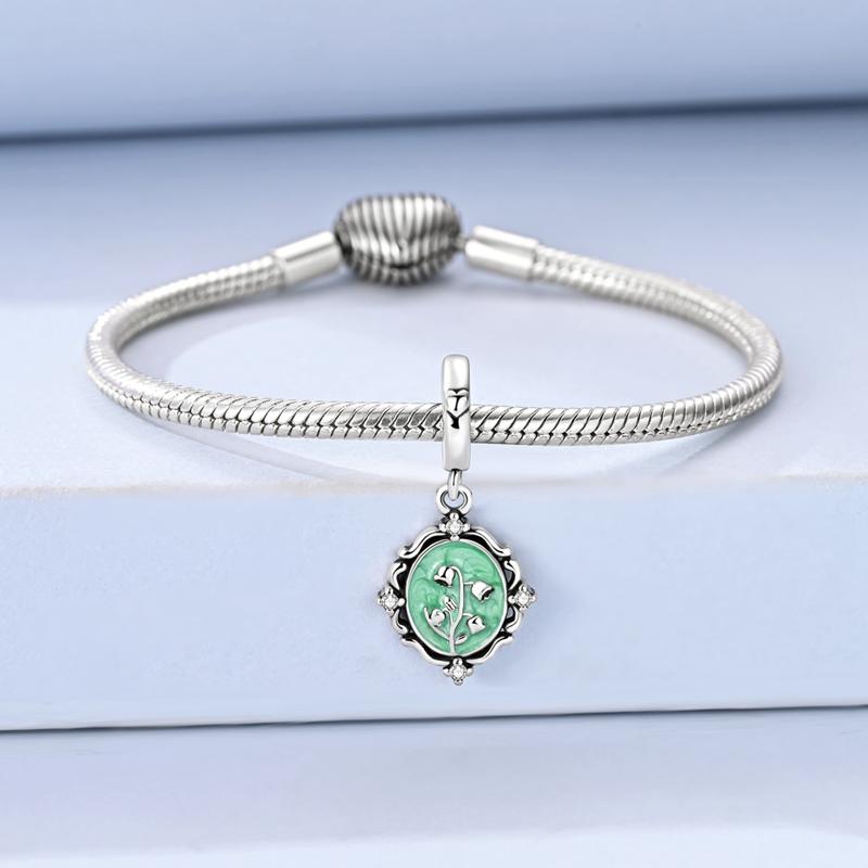 Original 925 Sterling Silver Charm Graceful Lily of the Valley Picture Frame Pendant Fit Original Bracelet For Women DIY Gift