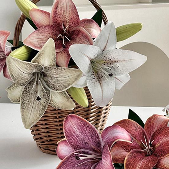 20inch Artificial Lily Flower Fake Real Touch Lily with 2 Heads Blooms 2 Buds for Home Office Decor Wedding Party Spring Table
