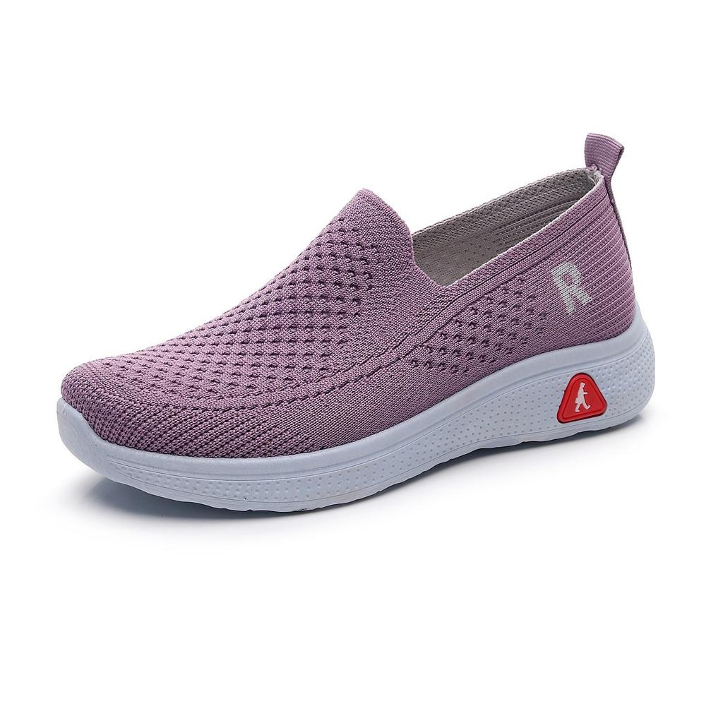 Flying Woven Women's Shoes 2025 Summer Mesh Breathable Women's Casual Single Shoes Middle-aged and Elderly Mother Shoes One Pedal Lazy Shoes
