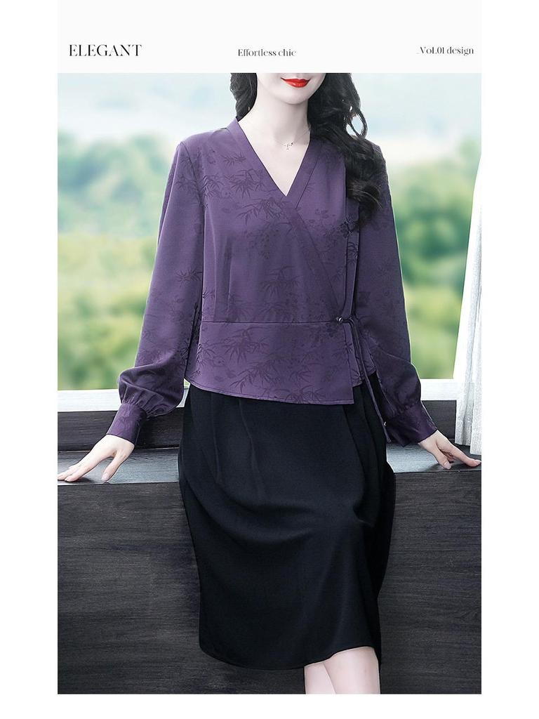 Spring Silk Brocade Long Sleeve Cheongsam Dress - Plus Size Luxury Design