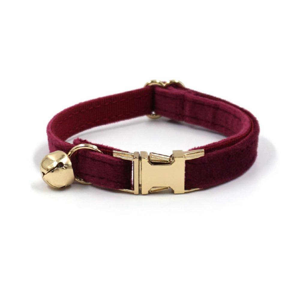 Portable Velvet Cat Collar Cute Adjustable Kitten Collars Necklace Light Gold Buckle with Bell Cat Pet Accessories