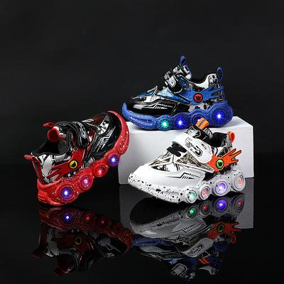Oslnivé Cool Chlapecké Boty LED Světla Kreslené Podzimní Dětské Sportovní Boty Kožené Protiskluzové Běžecké Boty Tenisky Dětské Tenisky Dětské Boty