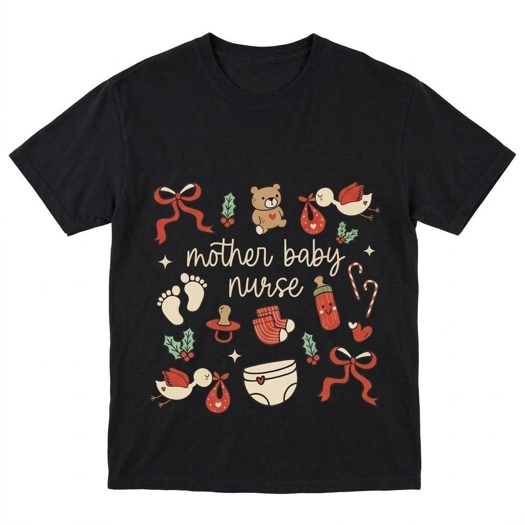 Mother Baby Nurse Shirt L&D Labor Delivery Postpartum Christmas Gift Nurse Tee XXL