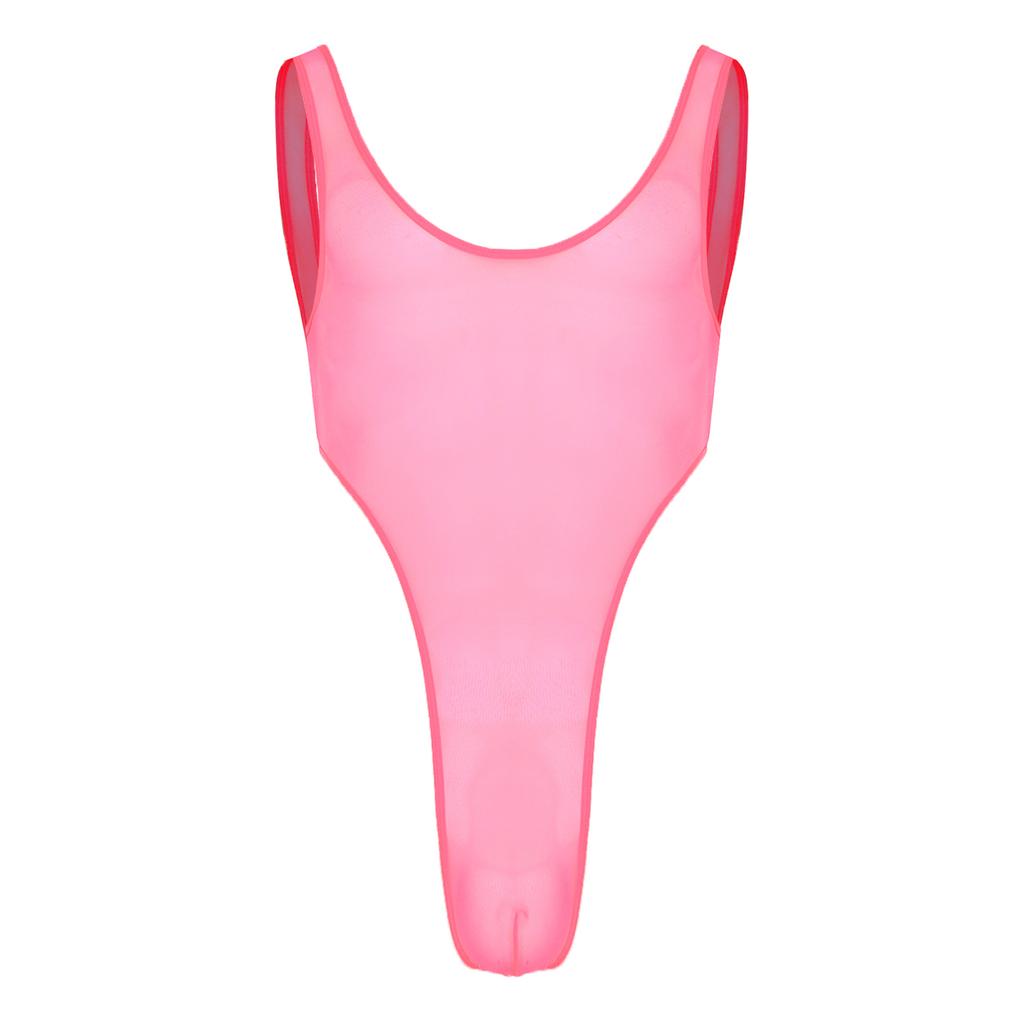 Herren Durchsichtiges Netz Ärmellos Offener Rücken Beutel Hoher Beinausschnitt Einteiler Bodysuit Jumpsuit