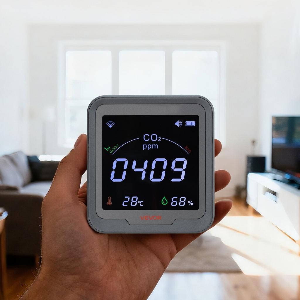 Carbon Dioxide Monitor, CO2 Controller with Temperature and Humidity Display, 4.57m NDIR Sensor Cable Carbon Dioxide Detector, CO2 Sensor for