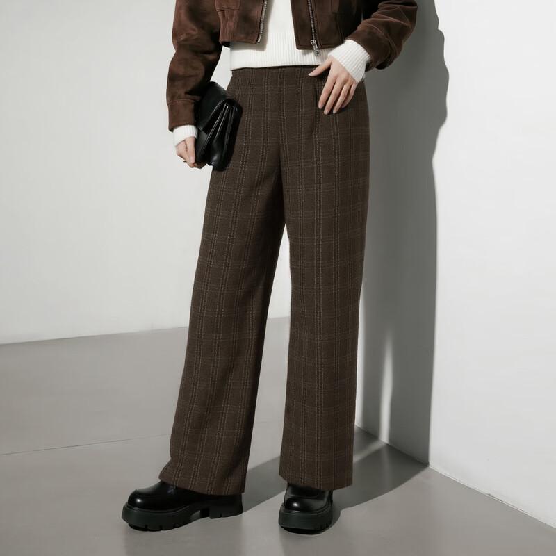 Elva' Island Women's Wool Blend Plaid Straight-Leg Trousers