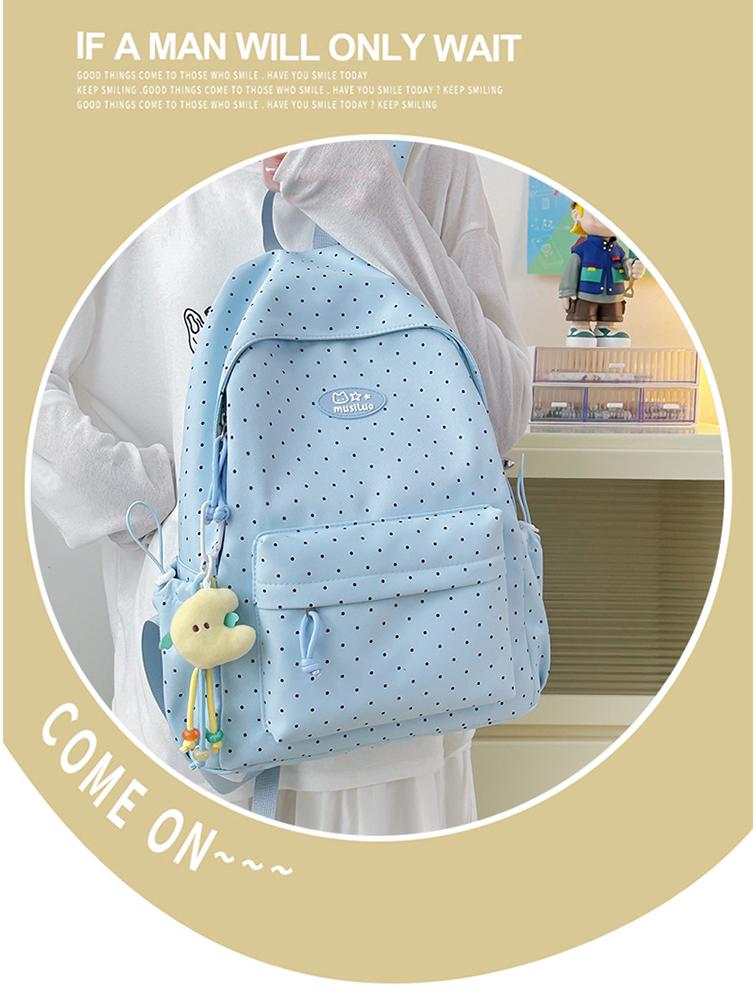 Polka Dot Cute Japanese Backpack for Elementary & Junior High Students - Durable Double Shoulder School Bag