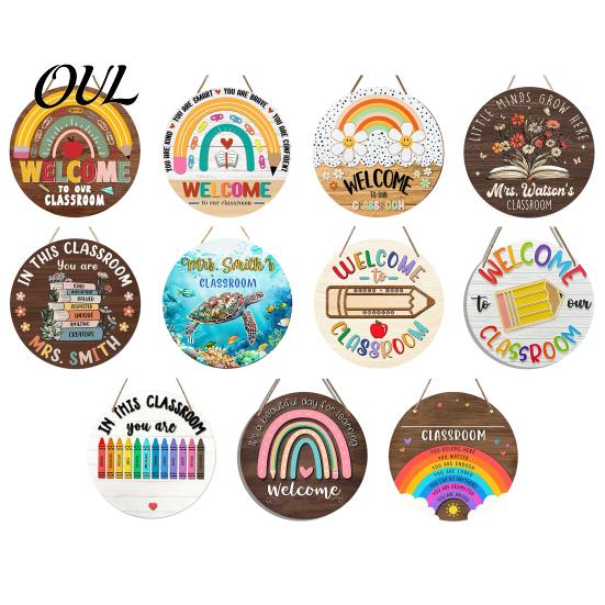 Classroom Decor Sign Wooden Welcome for Door, to Our Round Door Hanging Hanger, Front Sign, Back School Preschool Decoration