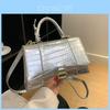 Stylish And Trendy European And American Crocodile Pattern Shoulder Bag In Silver Color Pu Material 19*12*8cm