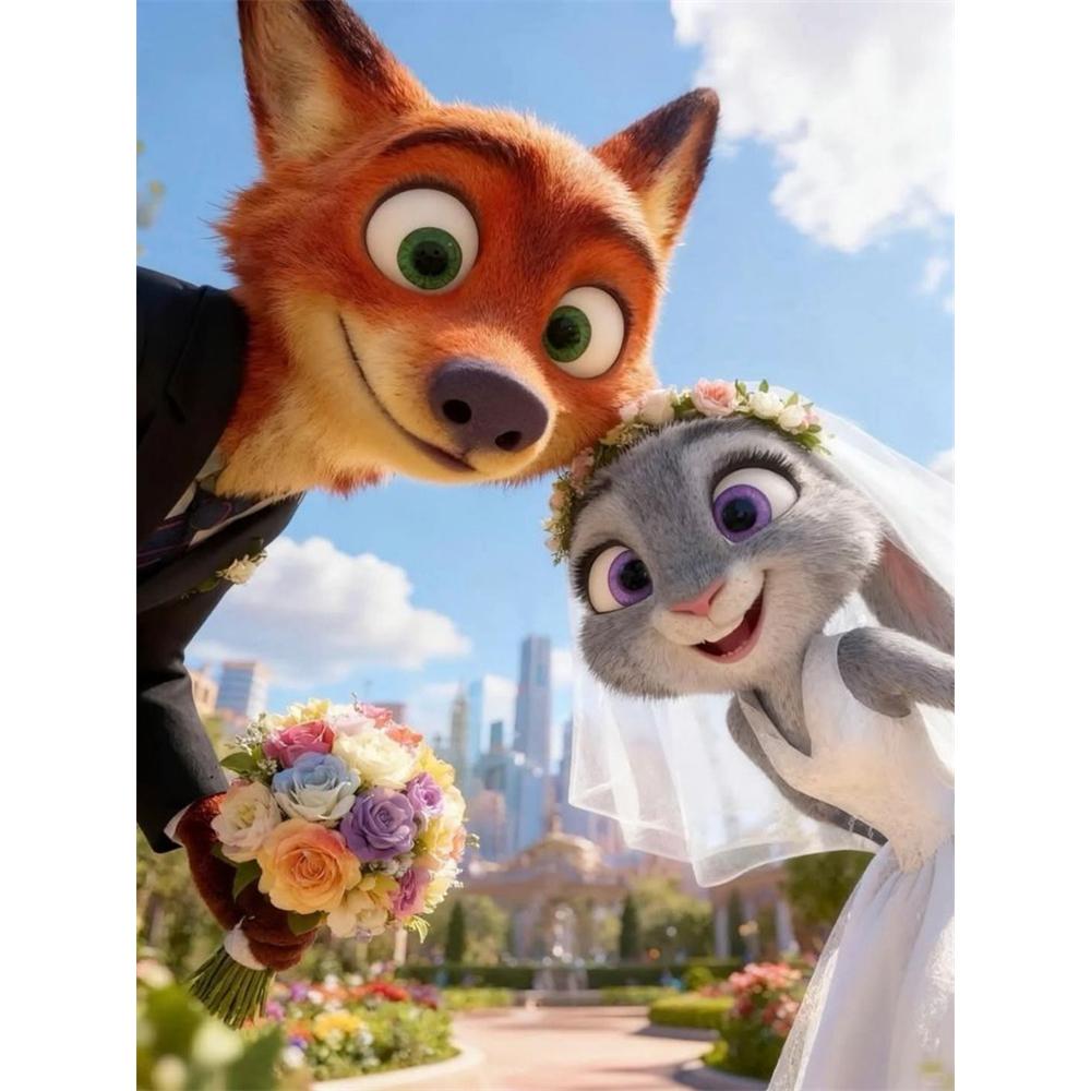 

Disney Diamond Painting Zootopia Wedding Theme Fan Art Cartoon Mosaic Diamond Cross stitch Handmade DIY Gift Home Decoration Round 20x30cm