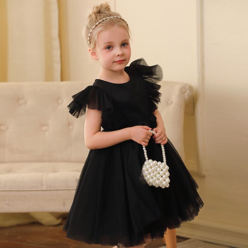 Little Girls Princess Tulle Flying Sleeve Flower Girl Party Performance Dress Gown