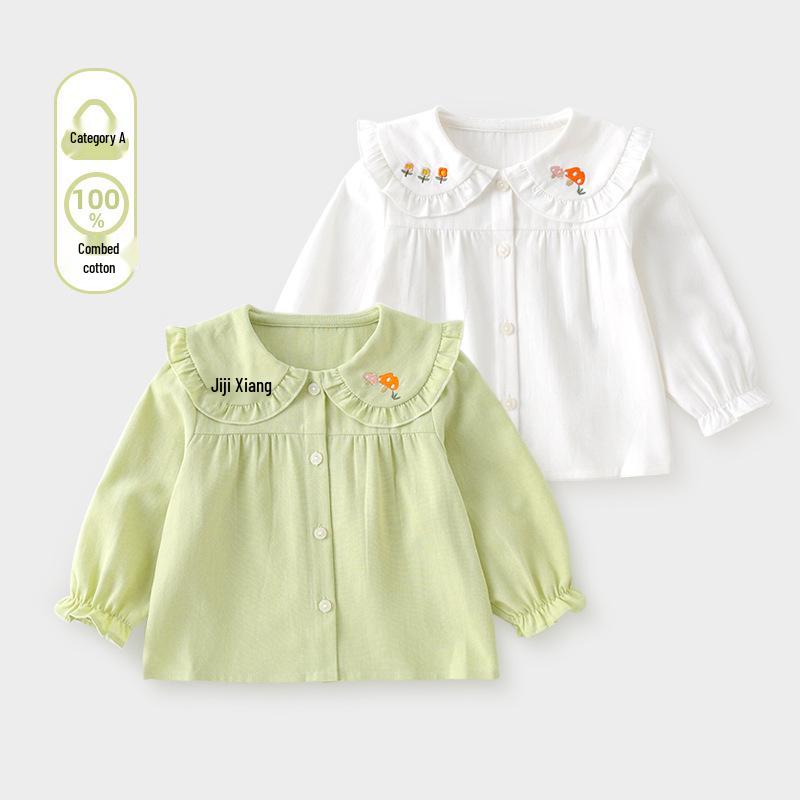 2026 Girls' Long Sleeve Doll Collar Shirt for Autumn and Spring