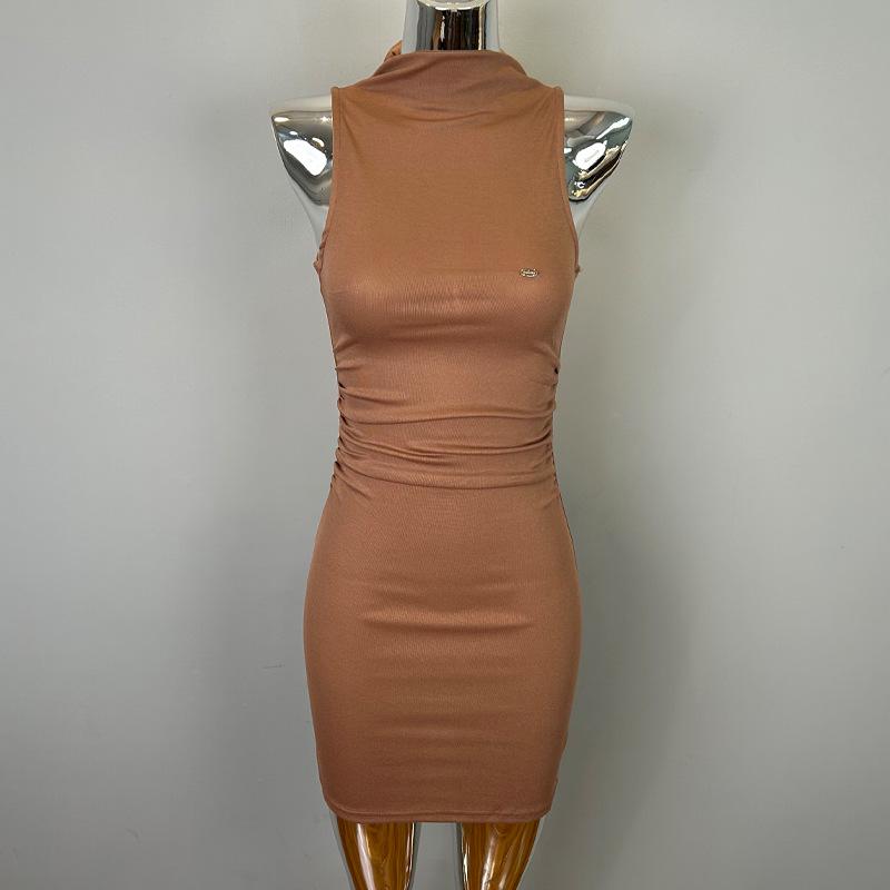 Korean High-End Women's Sexy Sleeveless High-Neck Bodycon Dress