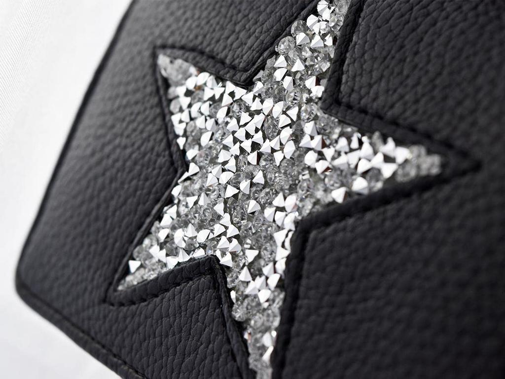 286-SV Star Jelly Dreifach-Mini-Geldbörse, Kompakte Geldbörse, Kastenform, Münzfach, Dreifach-Geldbörse, Süßes Stern-Design, Glitzerndes Kunstleder, Kompakt