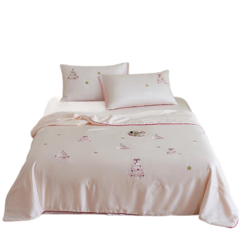 A-Class Tencel Embroidered Summer Quilt 4-Piece Set: Silky, Skin-Friendly, Antibacterial, Mite-Proof, Machine Washable.
