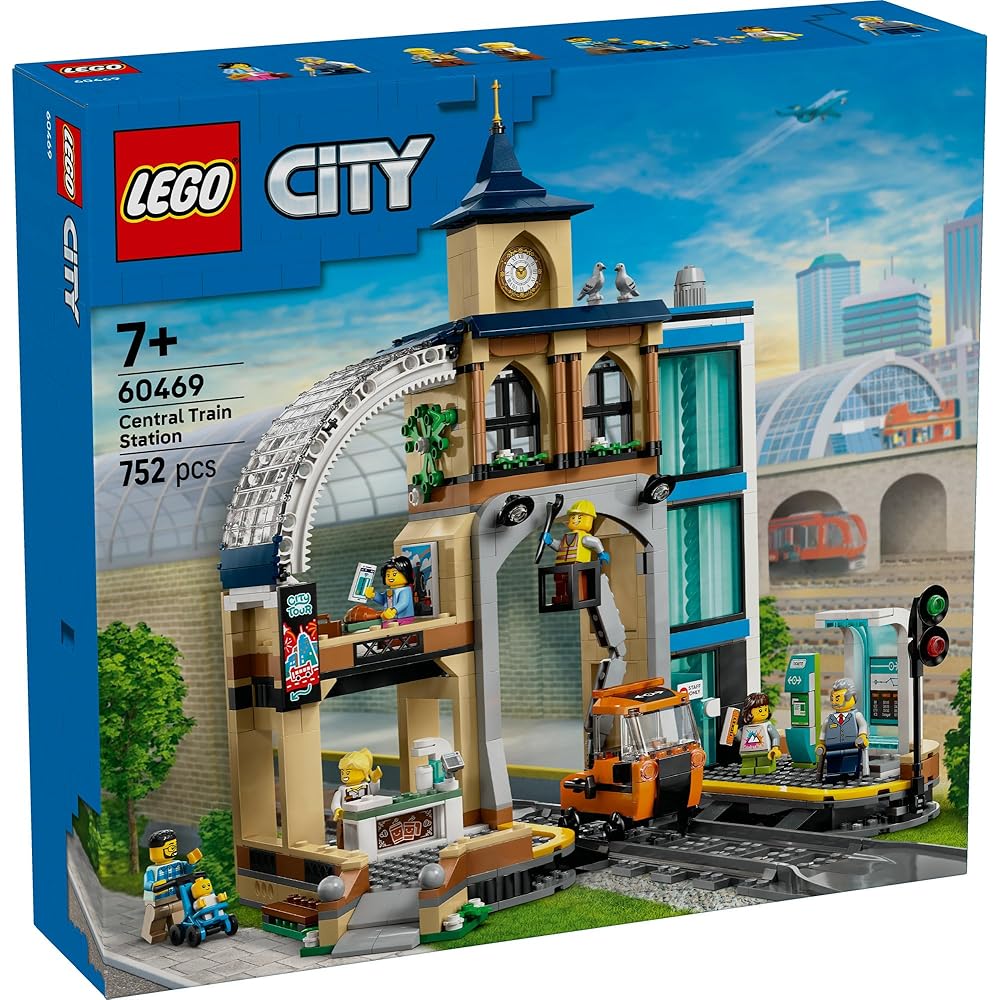 LEGO City Central Train Station Building Set Toy for Kids Age 7-9 with Blocks and Accessories