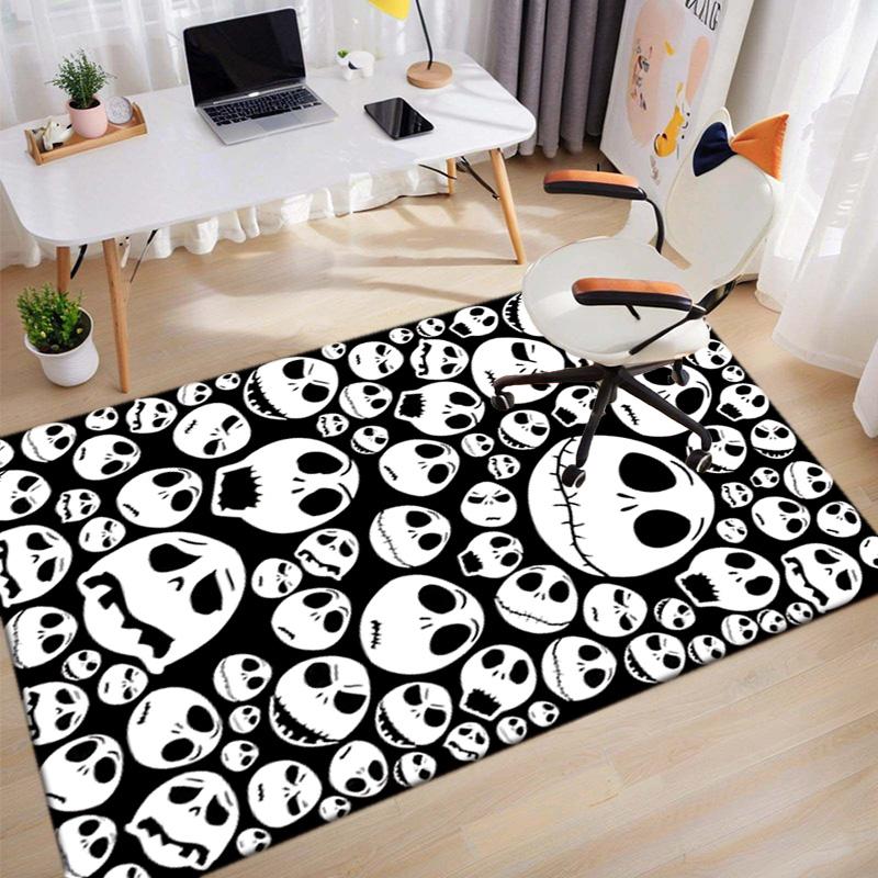 1PC Skull Dark Gothic Pattern Printed Carpet Rug for Living Room Bedroom Home Sofa Decoration,Non-slip Floor Mat Floor Mat