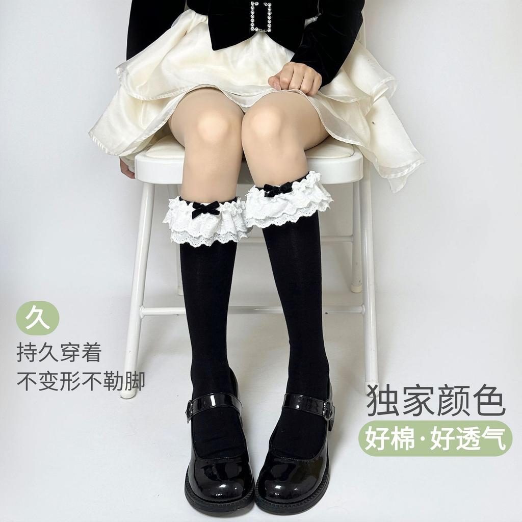 Lolita Rose Lace Mid-Calf Socks for Women lolita Lace bow in Japanese style jk White calf socks for spring and autumn