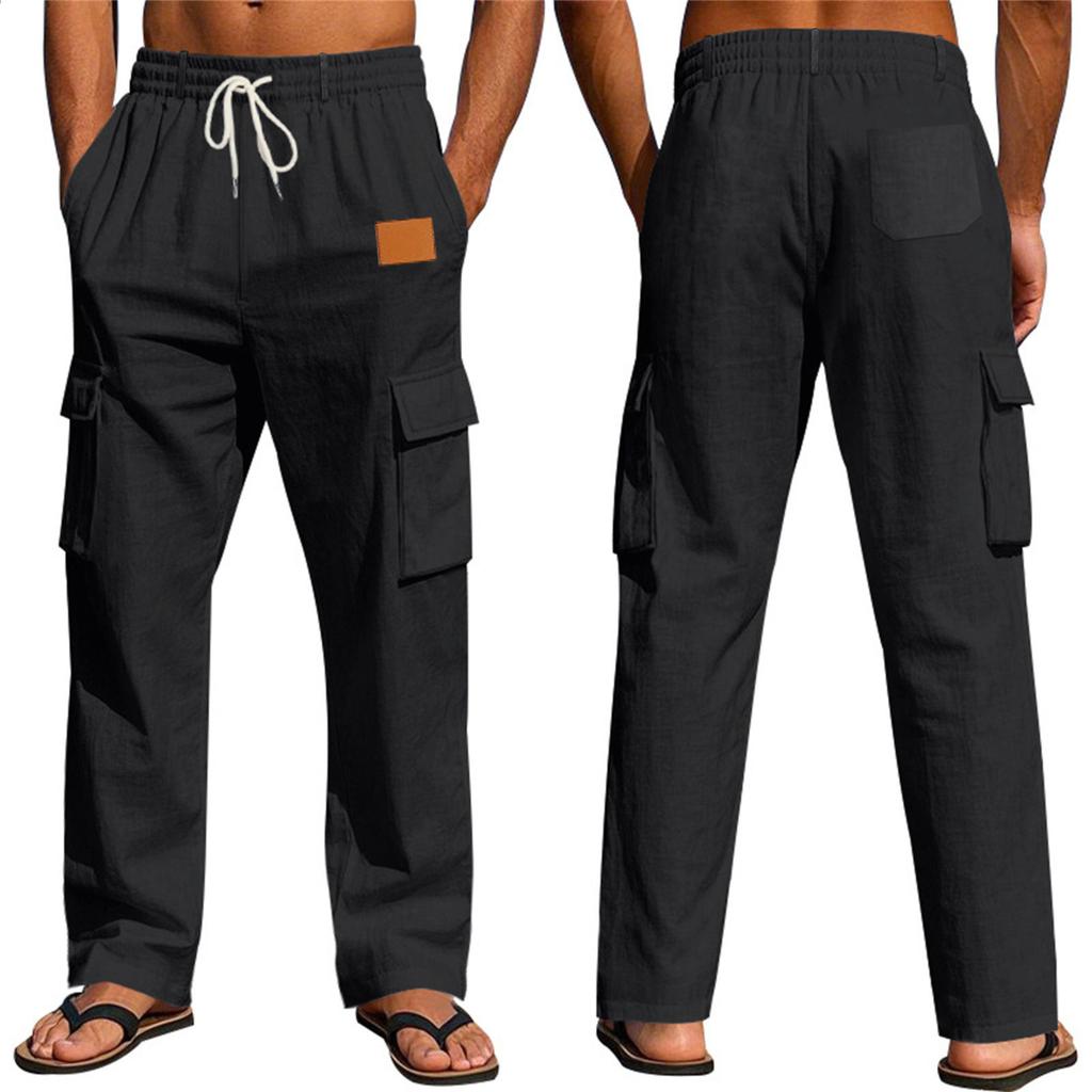 Pantaloni Casual Estivi da Uomo in Cotone e Lino - Gamba Dritta - Monocolore