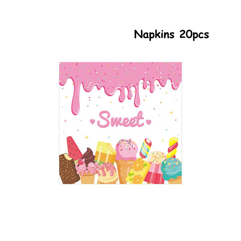 Ice Cream Birthday Party Decoration Kids Toy Baby Shower Disposable Tableware Paper Plates Cups Balloons Flag Party Supplies