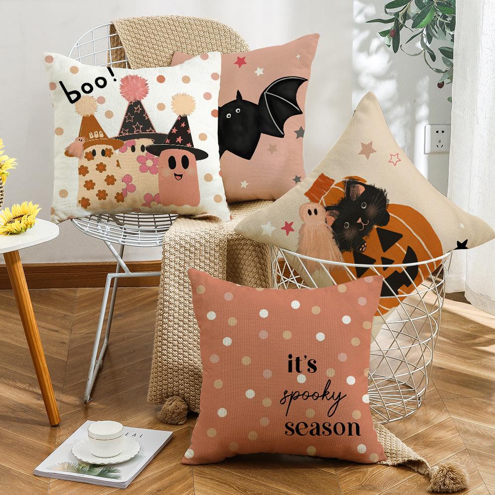 New Halloween Pillow for Living Room Sofa Bedroom Pumpkin Bat Linen Print Pillow
