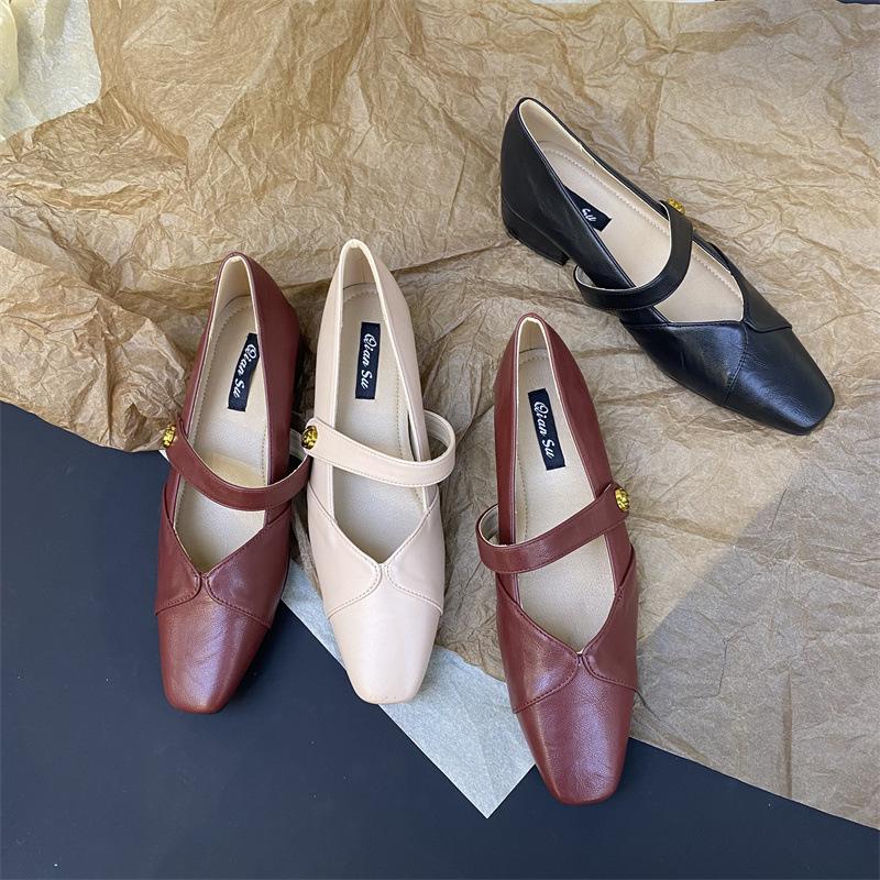 2025 spring new French niche thick heel high heels women's head temperament one-word buckle belt Mary Jane shoes women