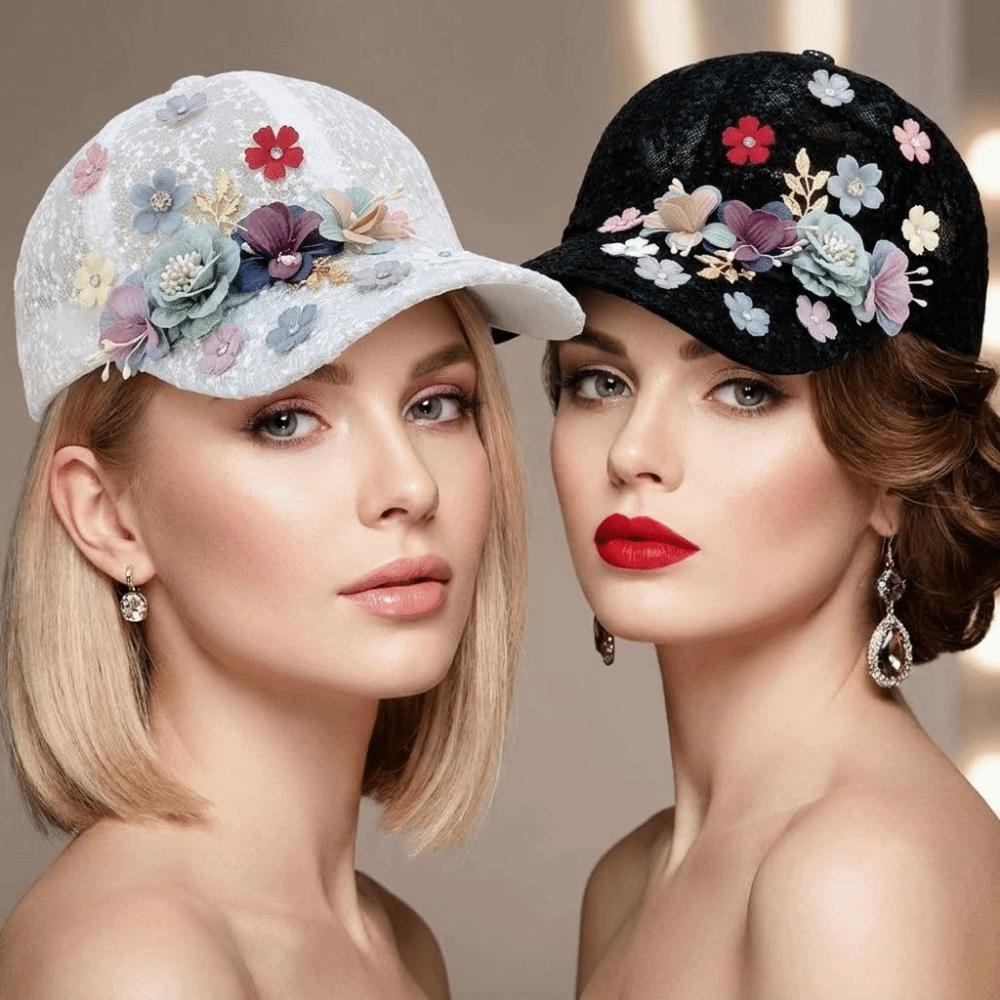 Breathable Mesh Baseball Hat Flower Decor Outdoor Sun Hat Floral Lace Baseball Cap  For Women Girls