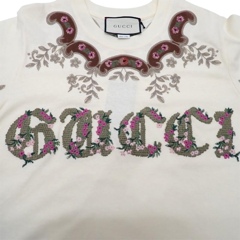 Gucci S Short Sleeve T-shirt Ivory Cotton Women
