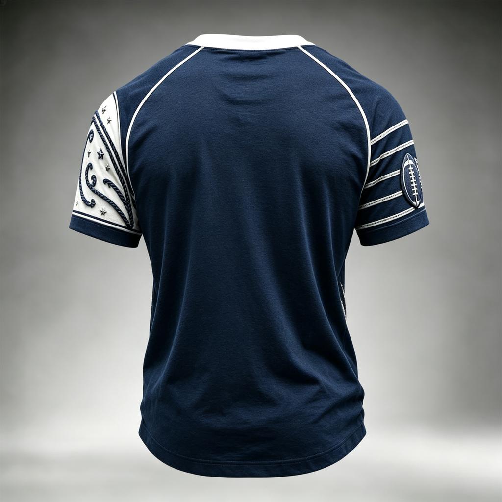 Men's Casual Neck Short Sleeve T-Shirt with Rugby Print, Lightweight Breathable for Everyday Wear