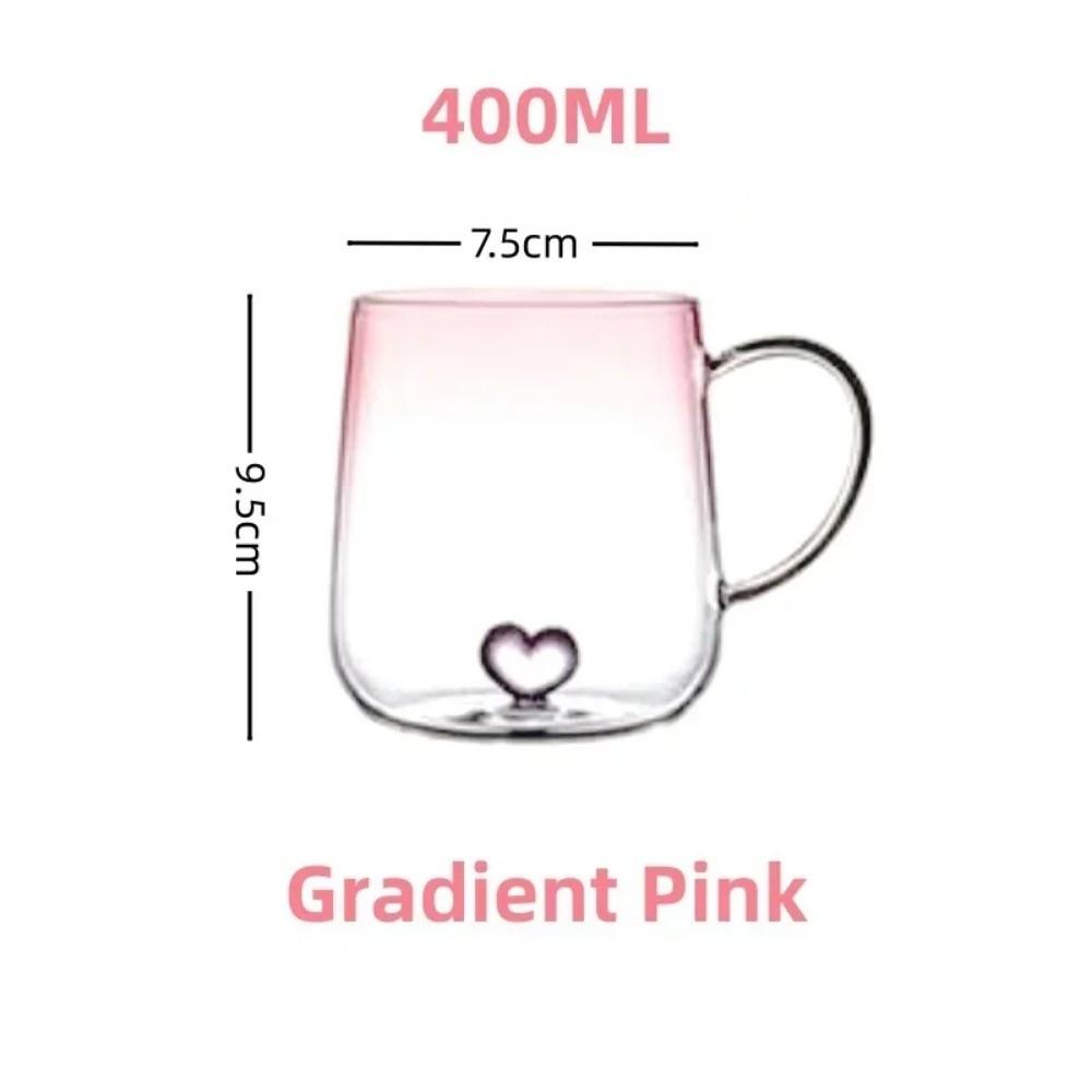 New Transparent Gradient Glass Cup 400mL 3D Love Heart Glass Coffee Mug Large Capacity Couple Pair Cup Home Accessories