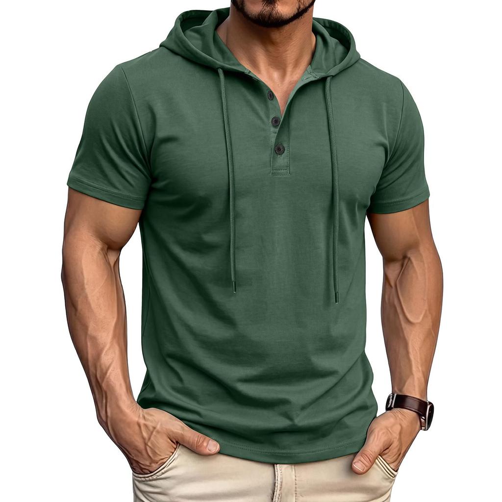 Men’s T-shirts Hooded Short Sleeves Cotton Shirts Fitness Tops Casual Street Punk Hip Hop Style Wear