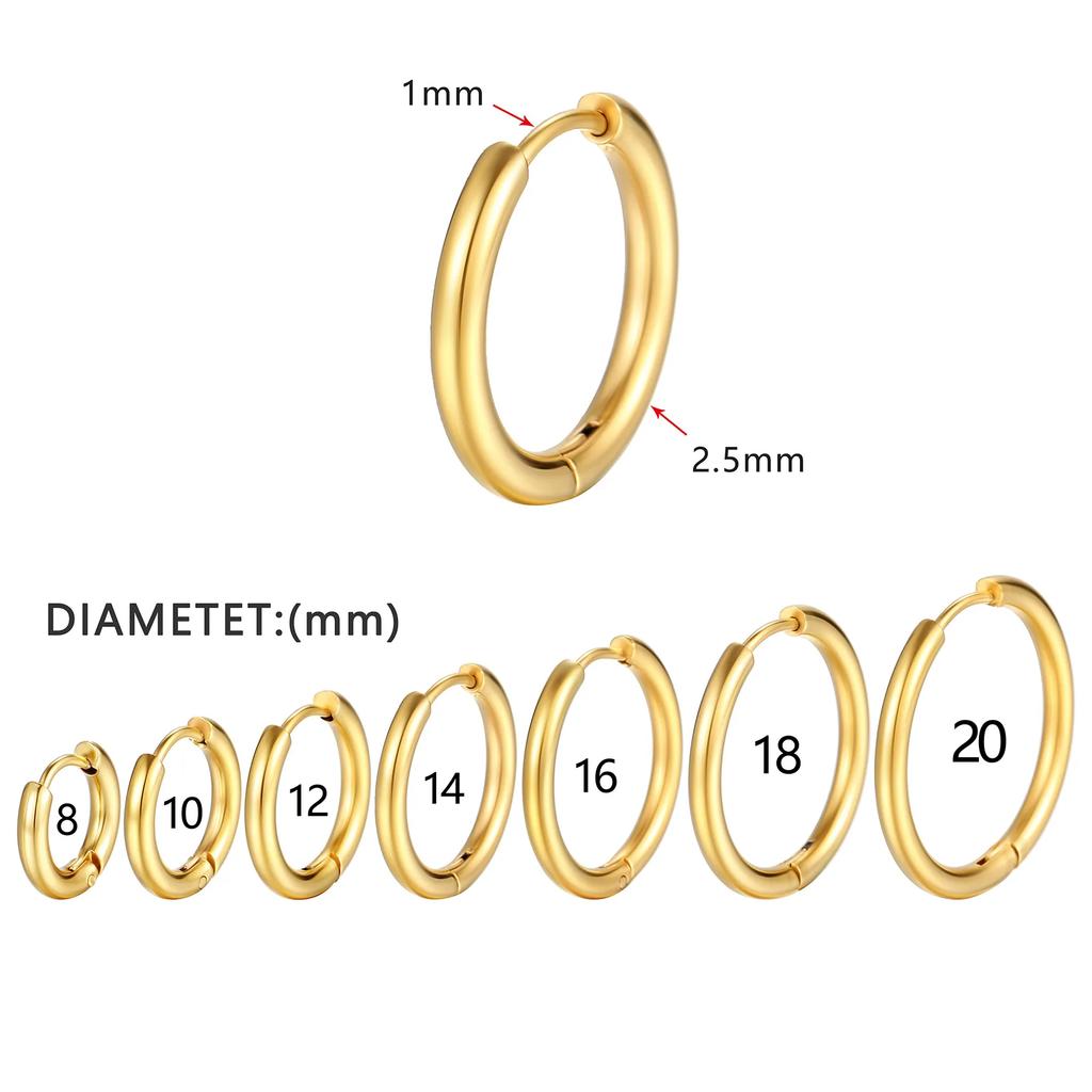 2024 New Simple Stainless Steel Small Hoop Earrings for Women Men 8mm To 20mm Round Cartilage Ear Piercing Fashion Jewelry